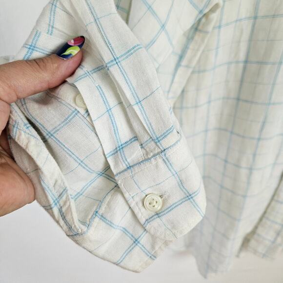 Gap Vintage Y2K Linen Button Front Shirt Men's XL Off White Blue Long Sleeve - Picture 5 of 7